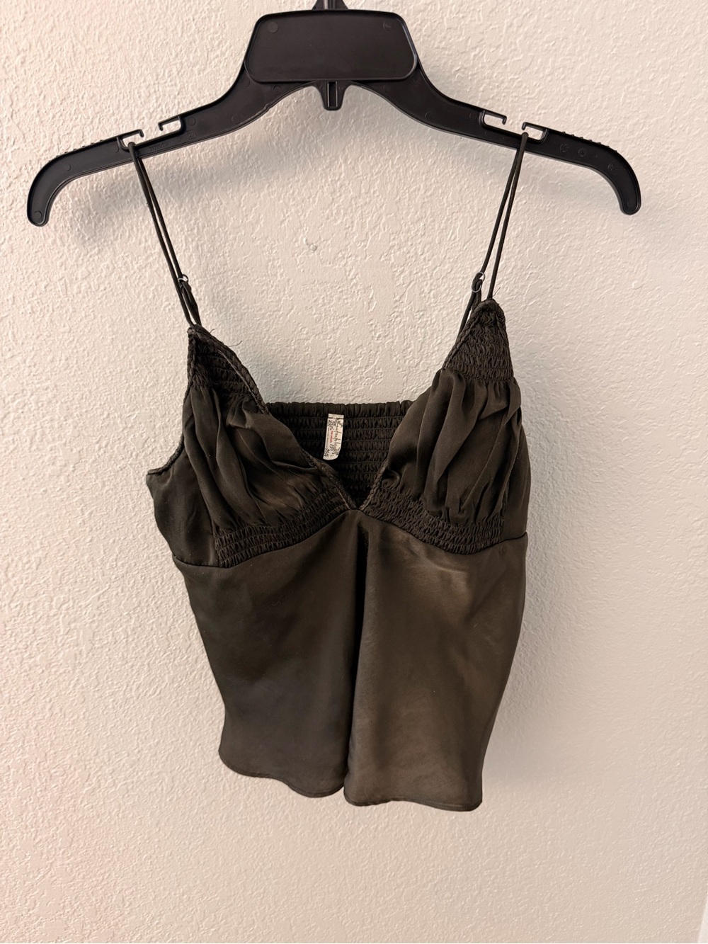 Free People Satiny Dark Coffee Cami with Ruched V-Neck Size SP